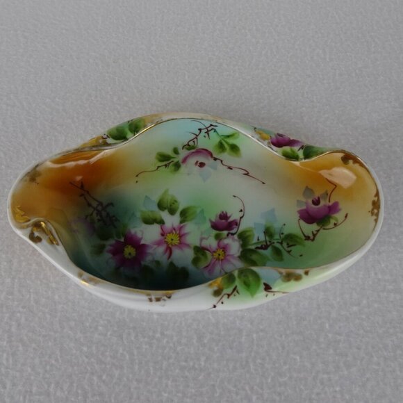Floral Trinket Dish Oval Porcelain Ceramic Key Jewelry Vintage Old Money Signed - Picture 2 of 8